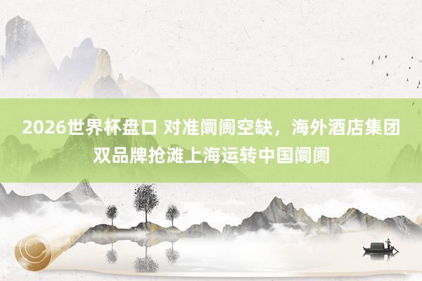 2026世界杯盘口 对准阛阓空缺，海外酒店集团双品牌抢滩上海运转中国阛阓