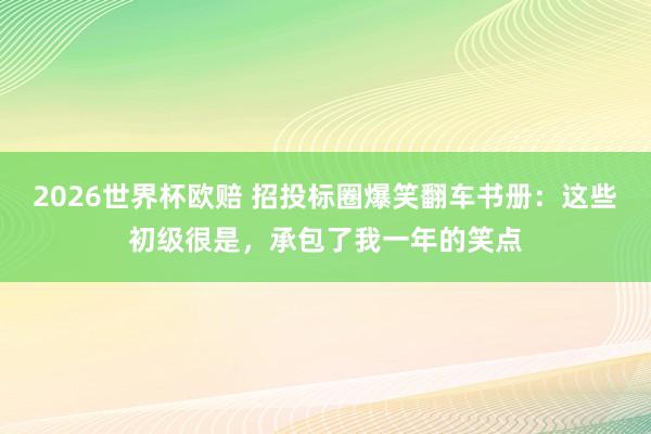 2026世界杯欧赔 招投标圈爆笑翻车书册:这些初级很是,承包了我一年的笑点