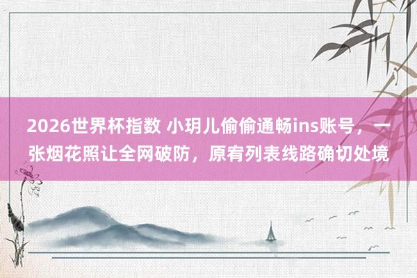 2026世界杯指数 小玥儿偷偷通畅ins账号，一张烟花照让全网破防，原宥列表线路确切处境