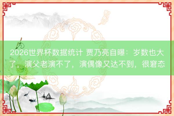 2026世界杯数据统计 贾乃亮自曝:岁数也大了,演父老演不了,演偶像又达不到,很窘态